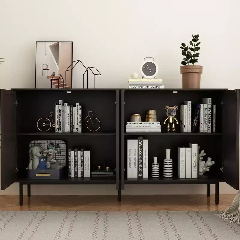 JVNOXK Buffet moderne en bois noir, meuble de rangement de cuisine avec étagères réglables et portes moulées sous vide, adapté aux cuisines, Noir