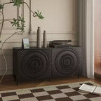JVNOXK Buffet moderne en bois noir, meuble de rangement de cuisine avec étagères réglables et portes moulées sous vide, adapté aux cuisines, Noir