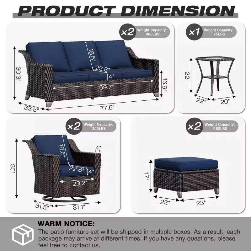 Ensemble d'extérieur premium UPTIOT : Deux canapés 3 places, fauteuils à bascule, poufs et table d'appoint