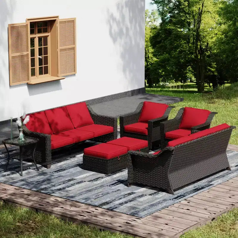 Set Premium da Esterno UPTIOT: Due Divani a 3 Posti, Sedie a Dondolo, Pouf e Tavolino Laterale