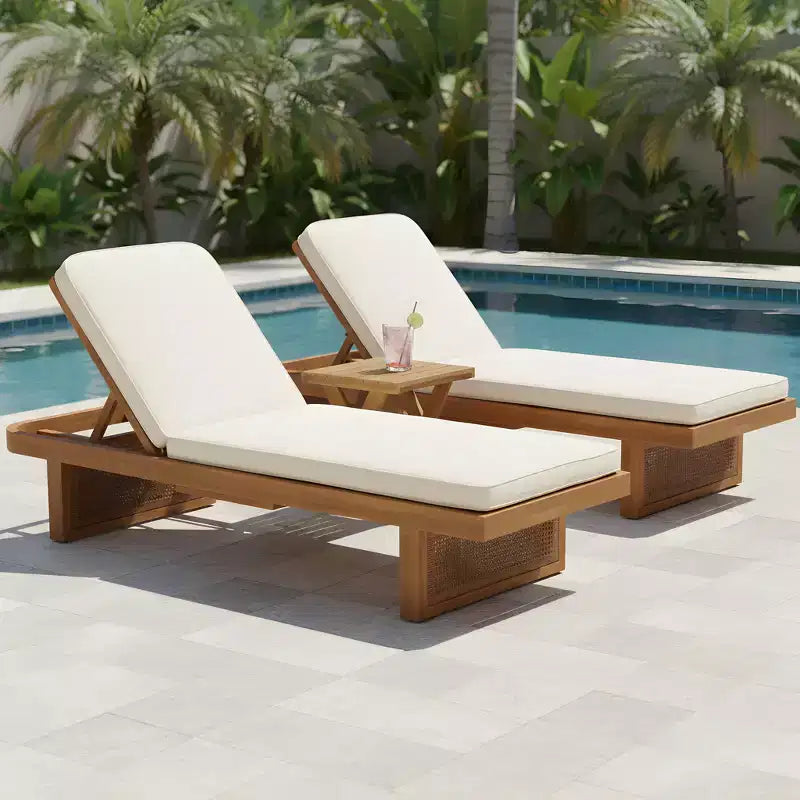 Christopher Knight Home Wino Patio Set 3 Pezzi Lounge da Sole in Legno di Acacia e Rattan con Cuscini e Tavolino con Doghe
