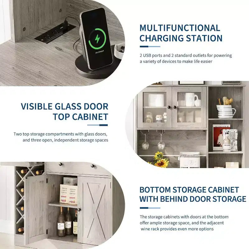 GustoWave Mobiletto da caffè con ante scorrevoli alla maniera di una porta da fienile - Credenza/Madia porta-vini per Cucina e Sala da Pranzo