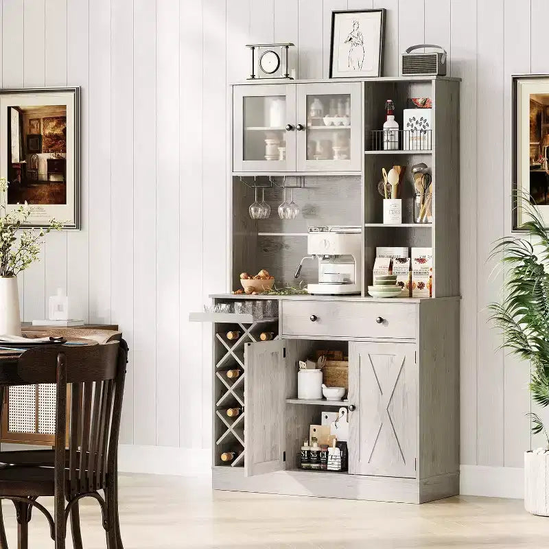 GustoWave Mobiletto da caffè con ante scorrevoli alla maniera di una porta da fienile - Credenza/Madia porta-vini per Cucina e Sala da Pranzo