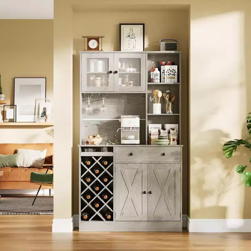 GustoWave Mobiletto da caffè con ante scorrevoli alla maniera di una porta da fienile - Credenza/Madia porta-vini per Cucina e Sala da Pranzo