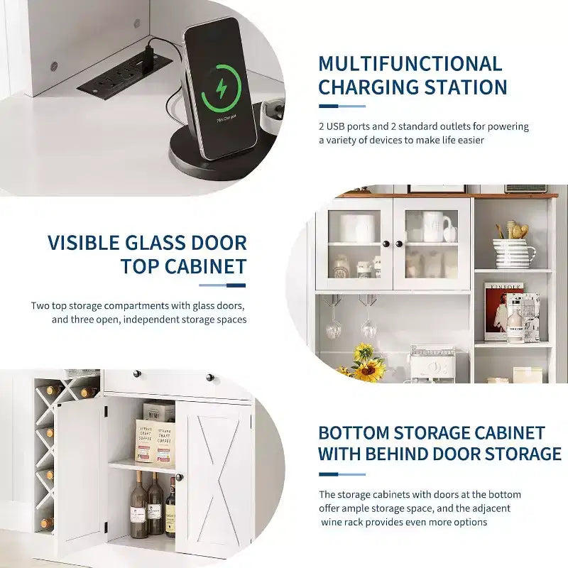 GustoWave Mobiletto da caffè con ante scorrevoli alla maniera di una porta da fienile - Credenza/Madia porta-vini per Cucina e Sala da Pranzo