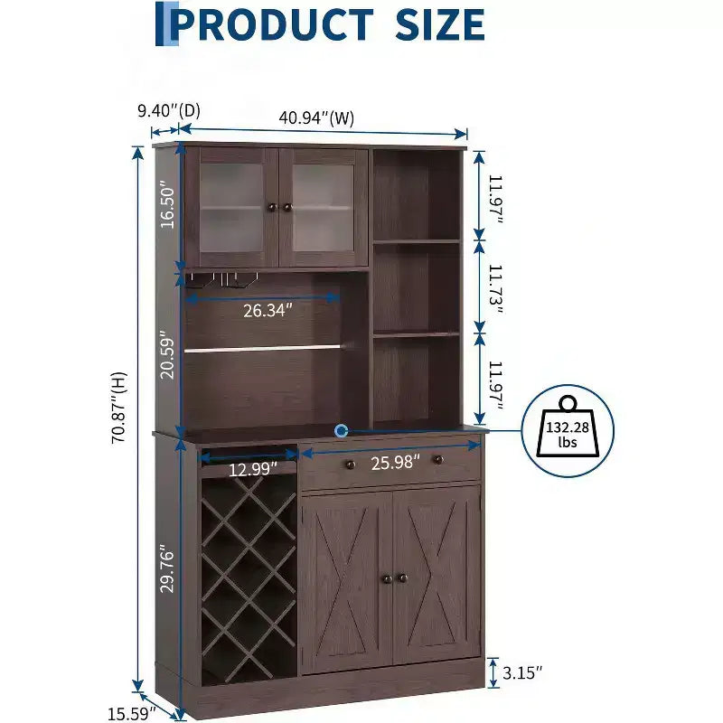 GustoWave Mobiletto da caffè con ante scorrevoli alla maniera di una porta da fienile - Credenza/Madia porta-vini per Cucina e Sala da Pranzo
