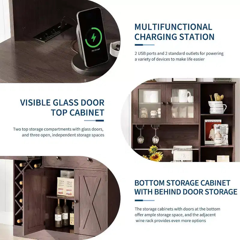 GustoWave Mobiletto da caffè con ante scorrevoli alla maniera di una porta da fienile - Credenza/Madia porta-vini per Cucina e Sala da Pranzo