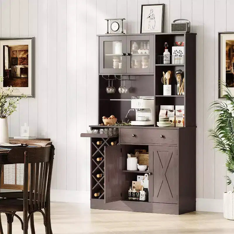 GustoWave Mobiletto da caffè con ante scorrevoli alla maniera di una porta da fienile - Credenza/Madia porta-vini per Cucina e Sala da Pranzo