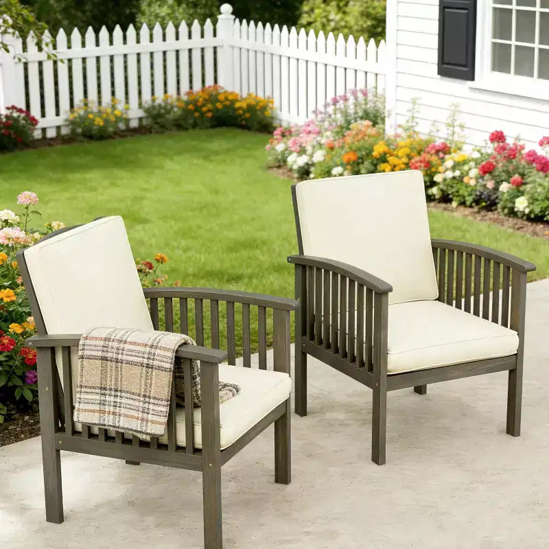 Set da conversazione per patio in 3 pezzi in legno di acacia, mobili da esterno, 2 poltrone con tavolino per giardino/patio/terrazza - ModernLuxe