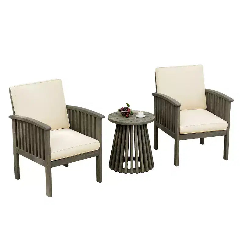 Set da conversazione per patio in 3 pezzi in legno di acacia, mobili da esterno, 2 poltrone con tavolino per giardino/patio/terrazza - ModernLuxe