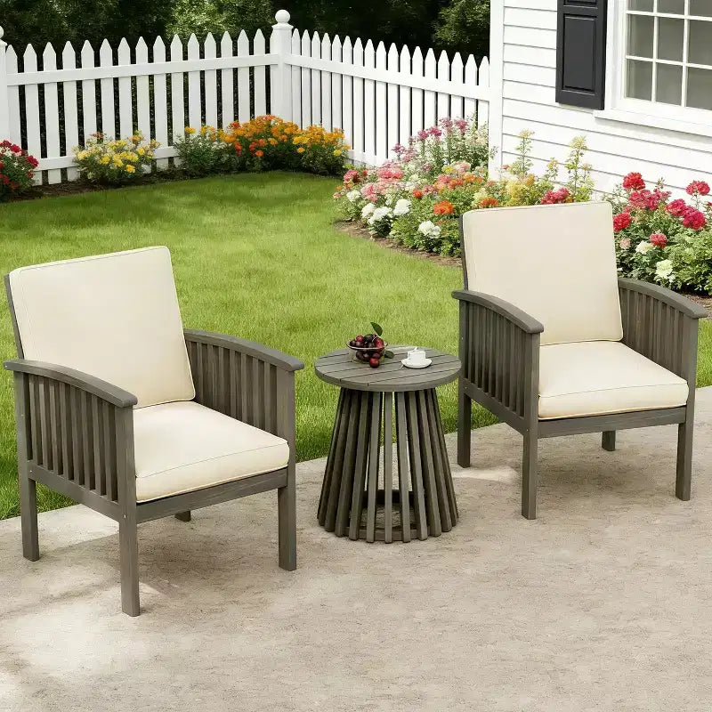 Set da conversazione per patio in 3 pezzi in legno di acacia, mobili da esterno, 2 poltrone con tavolino per giardino/patio/terrazza - ModernLuxe