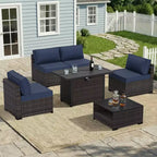 Set da patio UPTIOT da 6 pezzi: 4 sedie laterali, tavolo con braciere marrone e tavolino da caffè con ripiano in vetro temperato per eleganti ritrovi all'aperto