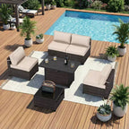 Set da patio UPTIOT da 6 pezzi: 4 sedie laterali, tavolo con braciere marrone e tavolino da caffè con ripiano in vetro temperato per eleganti ritrovi all'aperto