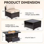 Set da patio UPTIOT da 6 pezzi: 4 sedie laterali, tavolo con braciere marrone e tavolino da caffè con ripiano in vetro temperato per eleganti ritrovi all'aperto