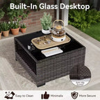Set da patio UPTIOT da 6 pezzi: 4 sedie laterali, tavolo con braciere marrone e tavolino da caffè con ripiano in vetro temperato per eleganti ritrovi all'aperto