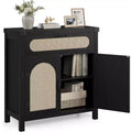 Rattan Sideboard Buffet Cabinet, with Drawer & Farmhouse Coffee Bar for Dining & Living Room, Black