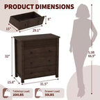 Comodino a 3 cassetti, Tavolino con scanalature in legno per camera da letto, Marrone Rosso