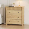 3-Drawer Dresser Nightstand, Wooden Fluted End Table for Bedroom, Natural Wood