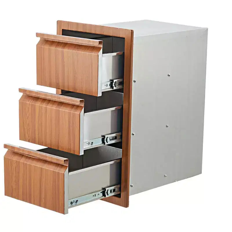Outdoor Kitchen Drawers 14 W x 24 H x 18 D Flush Mount Triple Blue-Grey Drawers, Stainless Steel Drawer