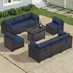 Set Sezionale UPTIOT Premium da Esterno per Tutte le Stagioni con 4 Chaise Longue Angolari, 4 Sedute Profonde e Tavolo da Fuoco Convertibile Grigio