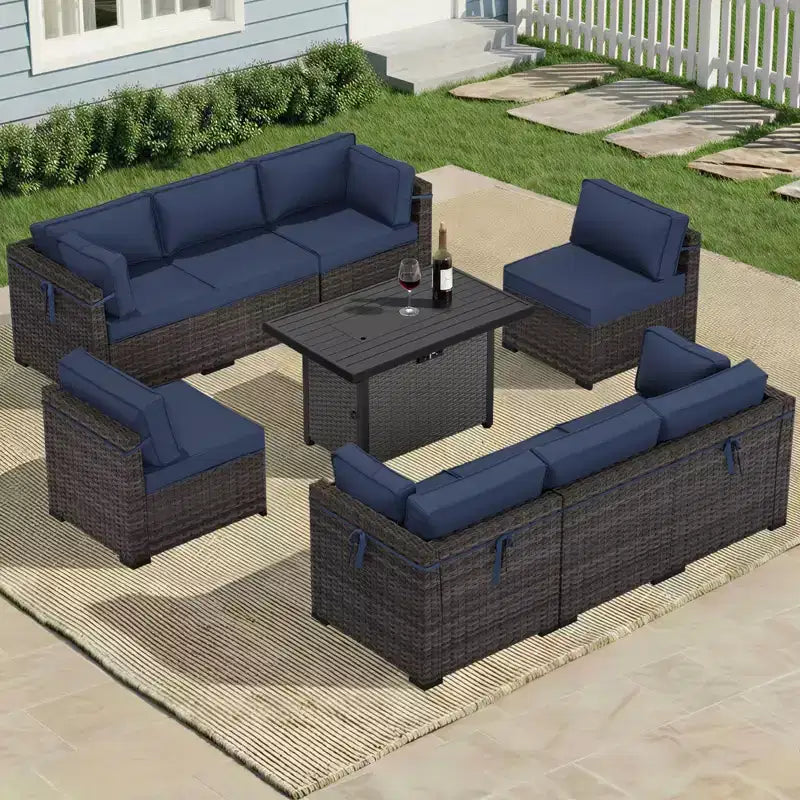Set Sezionale UPTIOT Premium da Esterno per Tutte le Stagioni con 4 Chaise Longue Angolari, 4 Sedute Profonde e Tavolo da Fuoco Convertibile Grigio
