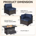 Set Sezionale UPTIOT Premium da Esterno per Tutte le Stagioni con 4 Chaise Longue Angolari, 4 Sedute Profonde e Tavolo da Fuoco Convertibile Grigio