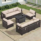 Set Sezionale UPTIOT Premium da Esterno per Tutte le Stagioni con 4 Chaise Longue Angolari, 4 Sedute Profonde e Tavolo da Fuoco Convertibile Grigio