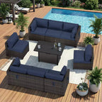 Set Sezionale UPTIOT Premium da Esterno per Tutte le Stagioni con 4 Chaise Longue Angolari, 4 Sedute Profonde e Tavolo da Fuoco Convertibile Grigio