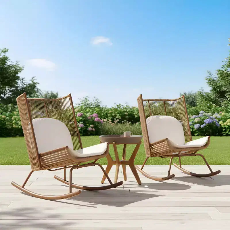 Ensemble de salle à manger de patio 3 pièces Christopher Knight Home Sunita Farmhouse avec table en bois d'acacia et chaises à bascule en fer