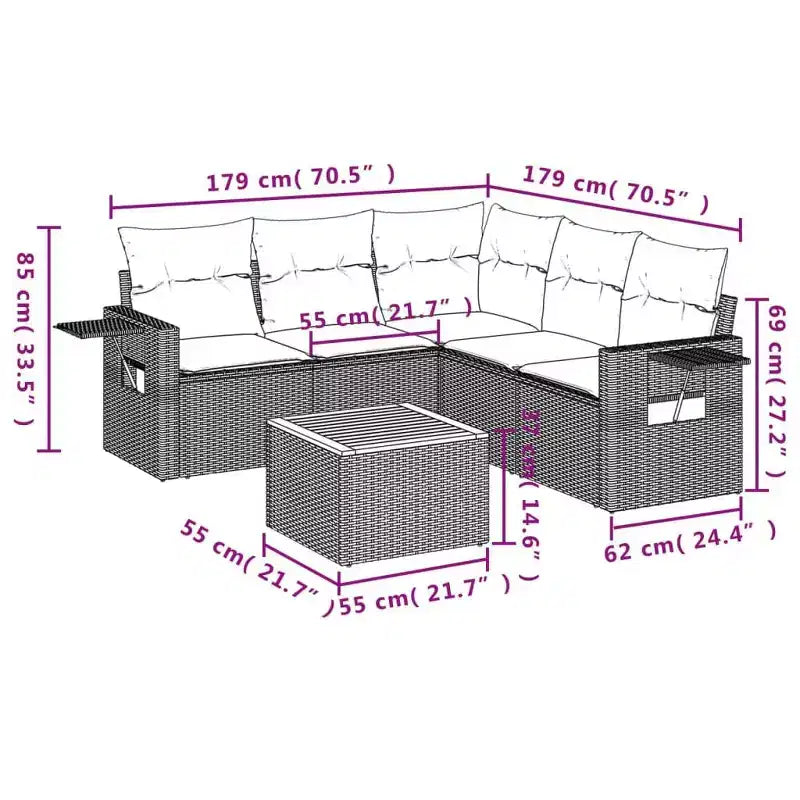 vidaXL Set Divani da Giardino 6 pz con Cuscini Grigio Polirattan