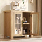 Buffet de 80 cm avec rangement et portes en verre trempé | Desserte/bahut en bois pour salon, salle à manger et cuisine