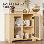Buffet de 80 cm avec rangement et portes en verre trempé | Desserte/bahut en bois pour salon, salle à manger et cuisine