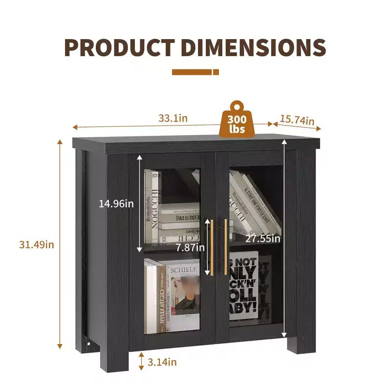 Buffet de 80 cm avec rangement et portes en verre trempé | Desserte/bahut en bois pour salon, salle à manger et cuisine