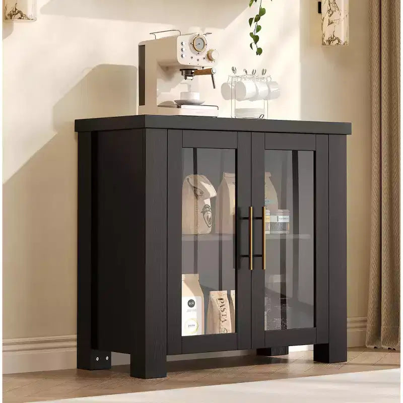 31.5 Buffet Cabinet with Storage & Tempered Glass Doors | Wood Sideboard Credenza for Living, Dining, & Kitchen
