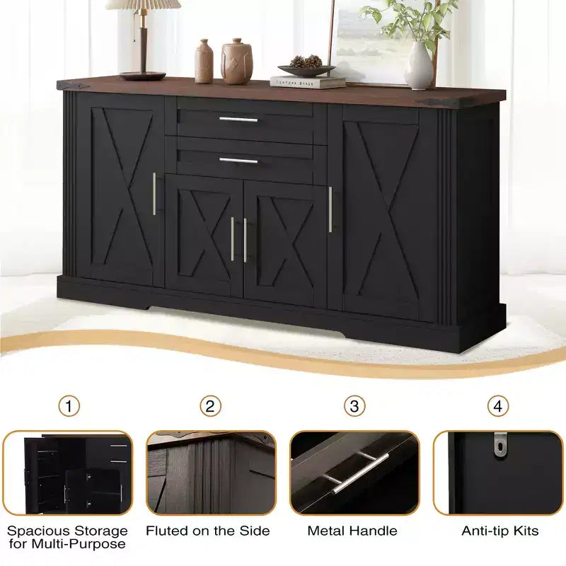 Mobile credenza da fattoria Zeus & Ruta 63 con anta scorrevole a granaio, 2 cassetti, ripiani regolabili, mobile bar/buffet per cucina, ingresso, sala da pranzo
