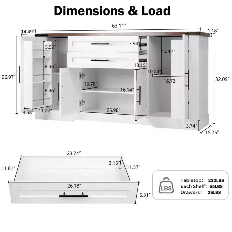 Mobile credenza da fattoria Zeus & Ruta 63 con anta scorrevole a granaio, 2 cassetti, ripiani regolabili, mobile bar/buffet per cucina, ingresso, sala da pranzo