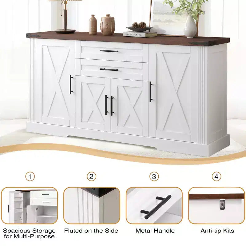 Mobile credenza da fattoria Zeus & Ruta 63 con anta scorrevole a granaio, 2 cassetti, ripiani regolabili, mobile bar/buffet per cucina, ingresso, sala da pranzo