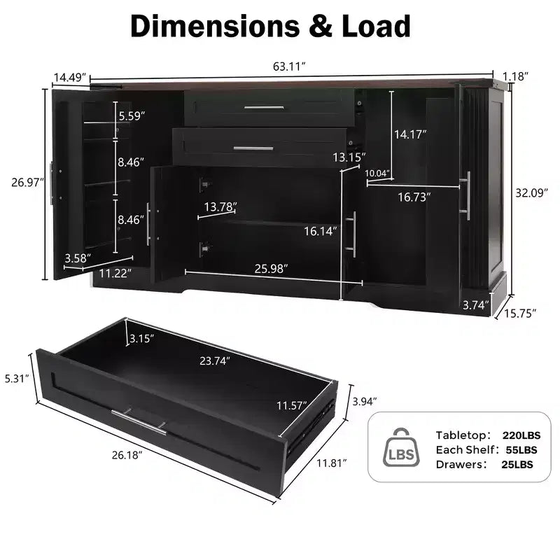 Mobile credenza da fattoria Zeus & Ruta 63 con anta scorrevole a granaio, 2 cassetti, ripiani regolabili, mobile bar/buffet per cucina, ingresso, sala da pranzo