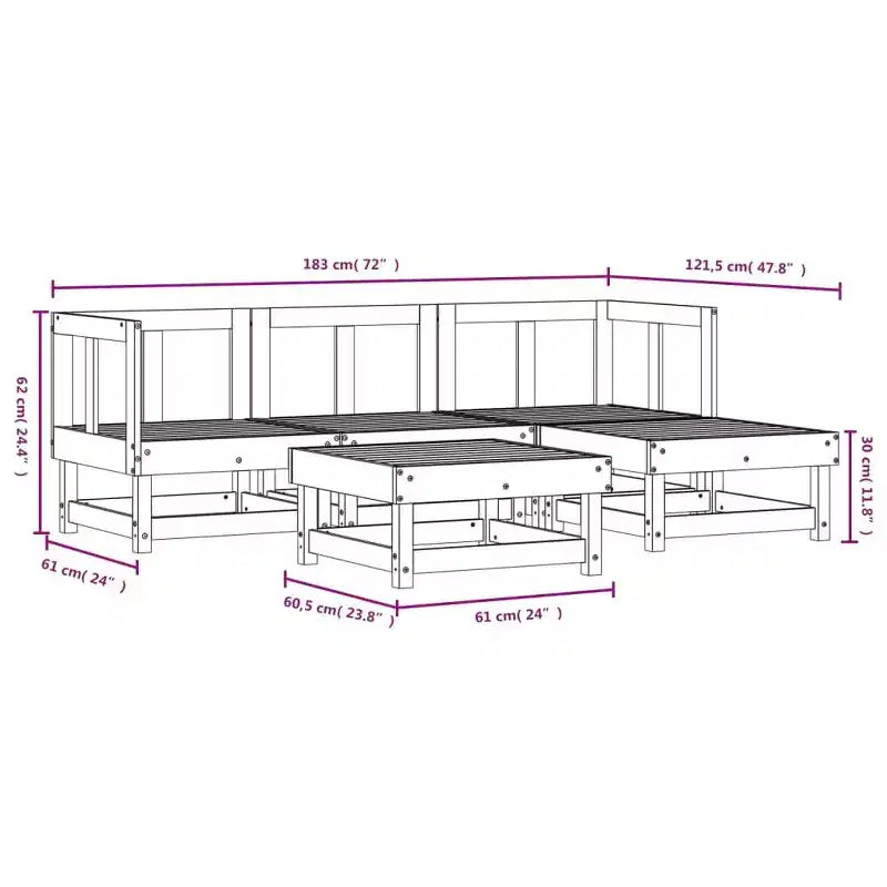 vidaXL Set Divani da Giardino 5 pz in Legno Massello di Pino