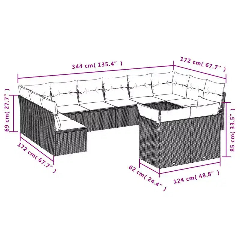 vidaXL Set Divani da Giardino in Polyrattan, Divano da Giardino Modulare Grande