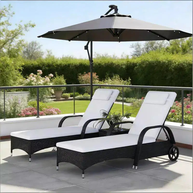 GDFStudio Sunvale Set da 3 Pezzi per Esterno con Chaise Longue in Rattan e Ferro e Tavolino