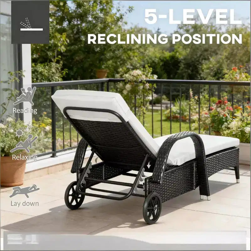 GDFStudio Sunvale Set da 3 Pezzi per Esterno con Chaise Longue in Rattan e Ferro e Tavolino