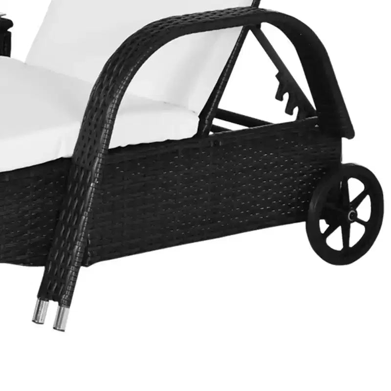 GDFStudio Sunvale Set da 3 Pezzi per Esterno con Chaise Longue in Rattan e Ferro e Tavolino