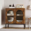 Modern Rattan Buffet Cabinet with Doors  Wooden Storage Sideboard for Dining Room, Kitchen with Metal Feet