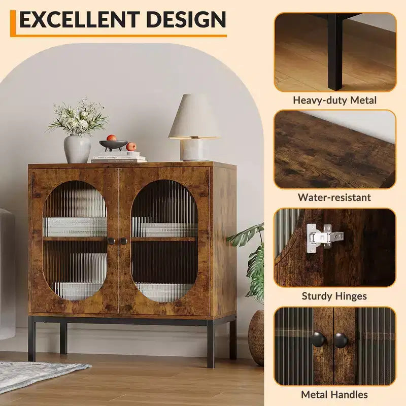 Madia moderna in rattan con ante, mobile credenza in legno per sala da pranzo, cucina con piedini in metallo