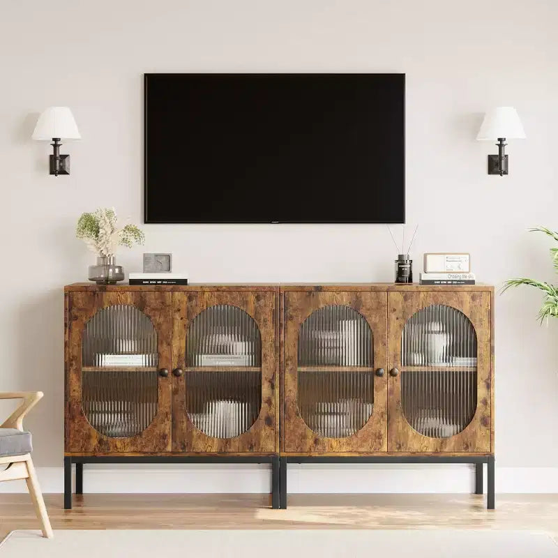 Madia moderna in rattan con ante, mobile credenza in legno per sala da pranzo, cucina con piedini in metallo