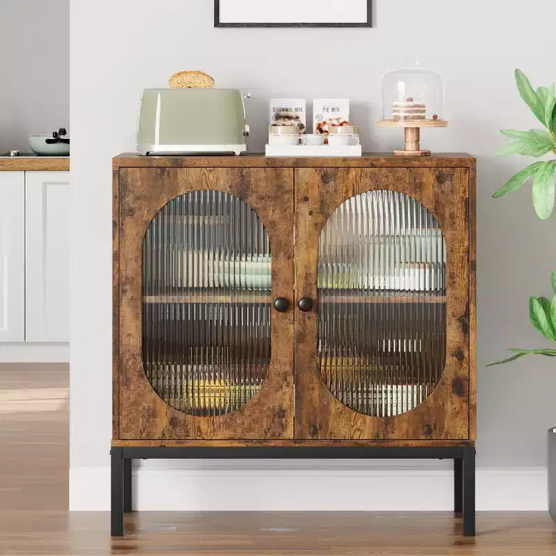 Madia moderna in rattan con ante, mobile credenza in legno per sala da pranzo, cucina con piedini in metallo