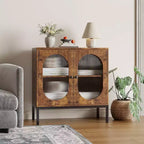Madia moderna in rattan con ante, mobile credenza in legno per sala da pranzo, cucina con piedini in metallo