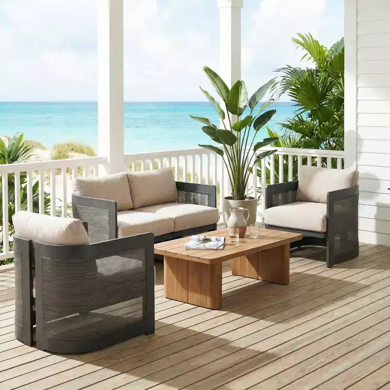 Christopher Knight Home Kirti Set Salotto Moderno da 3 Pezzi per Esterni in Alluminio con Cuscini (Tavolo Non Incluso)