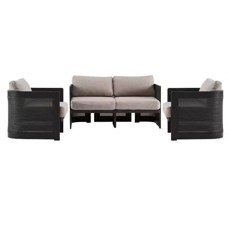 Christopher Knight Home Kirti Set Salotto Moderno da 3 Pezzi per Esterni in Alluminio con Cuscini (Tavolo Non Incluso)